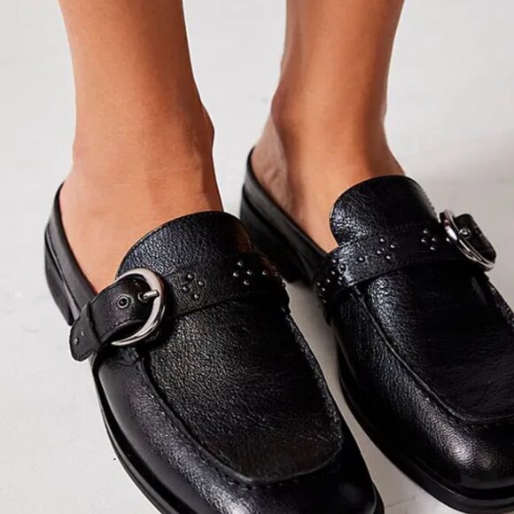 Free People Mazie Moc Toe Mule Black Leather size 37-7 Slip On New without Box. - Picture 11 of 11